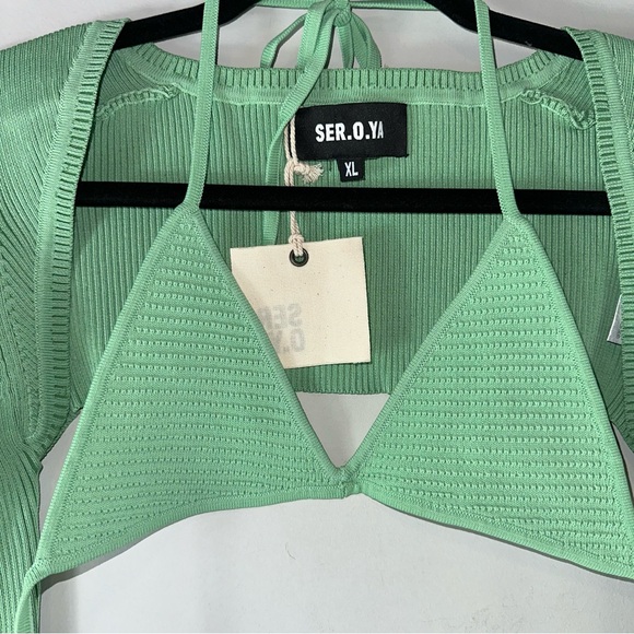 Ser.O.Ya Women’s Dahlia Ribbed Shrug and Bralette Set in Green Size XL - Picture 9 of 10